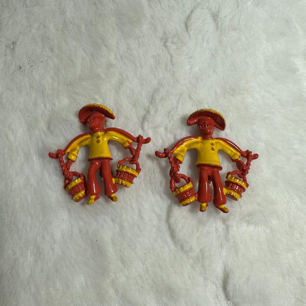 Vintage Scatter Pins Asian Chinese Man Holding Buckets Pin Brooch Figural
